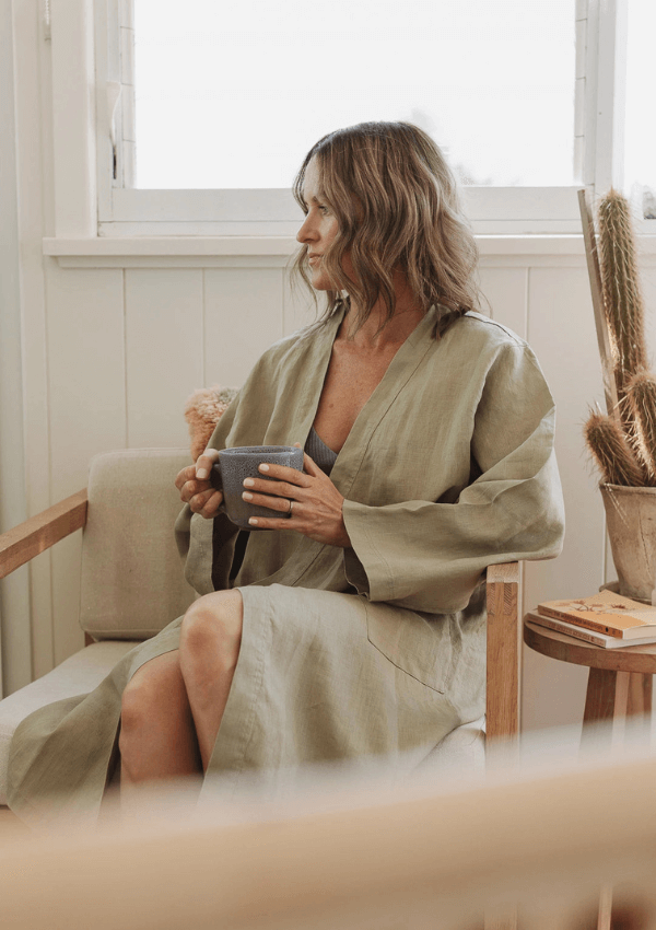 sage linen kimono gown - Linen label 