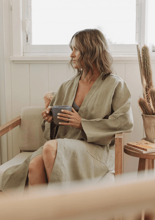 sage linen kimono gown - Linen label 