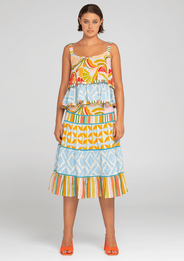 Tiered maxi skirt in colourful print - Mira Skirt - Boom Shankar