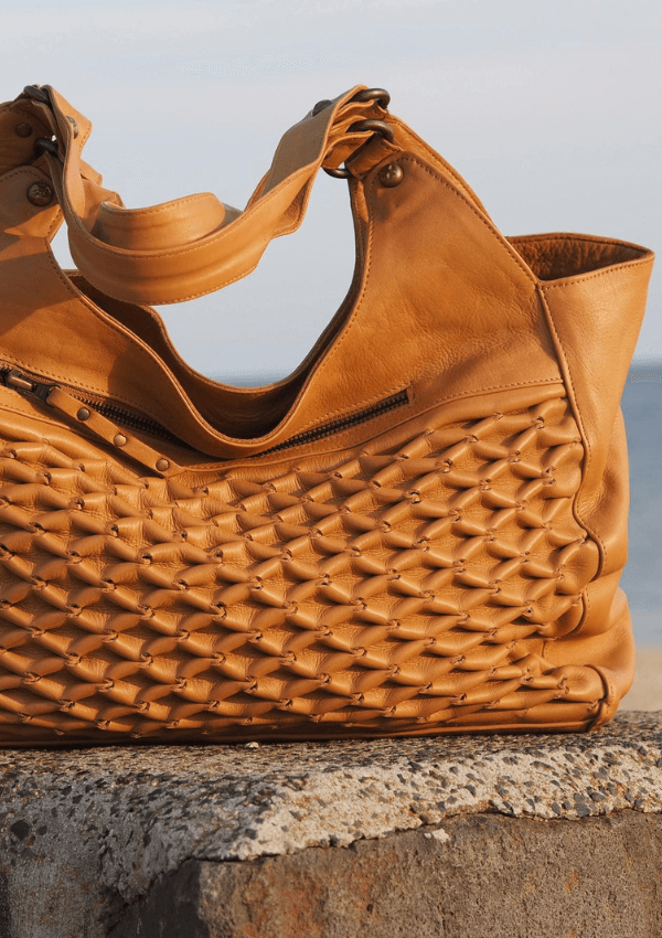 Tan Leather Tote with Texture - Cadelle Leather 