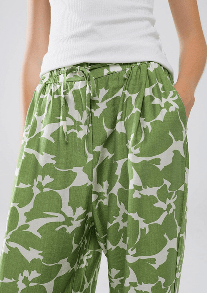 Elasticated Wide Leg Pant in Green Floral