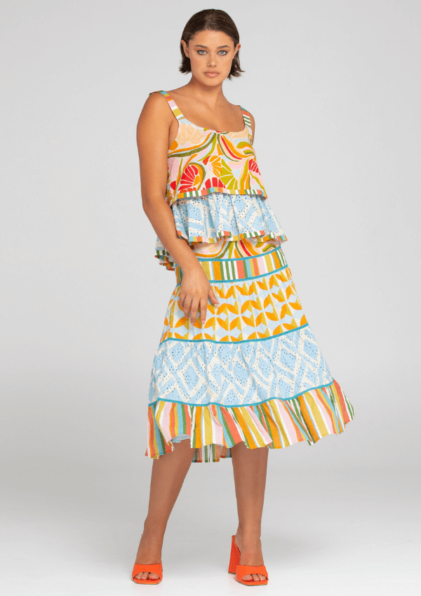 Tiered maxi skirt in colourful print - Mira Skirt - Boom Shankar