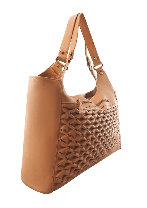 Tan Leather Tote with Texture - Cadelle Leather 