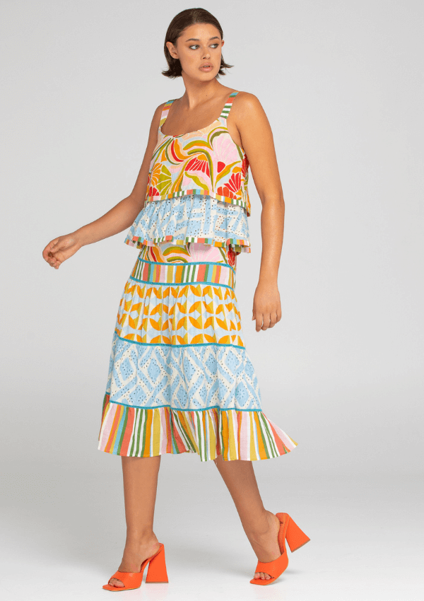 Tiered maxi skirt in colourful print - Mira Skirt - Boom Shankar