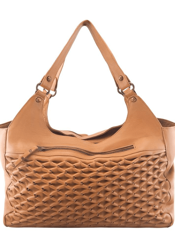 Tan Leather Tote with Texture - Cadelle Leather 