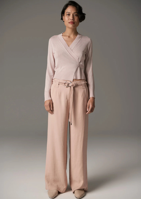 Soft wide leg pant in blush with belt - POL Clothing 
