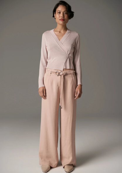 Soft wide leg pant in blush with belt - POL Clothing 