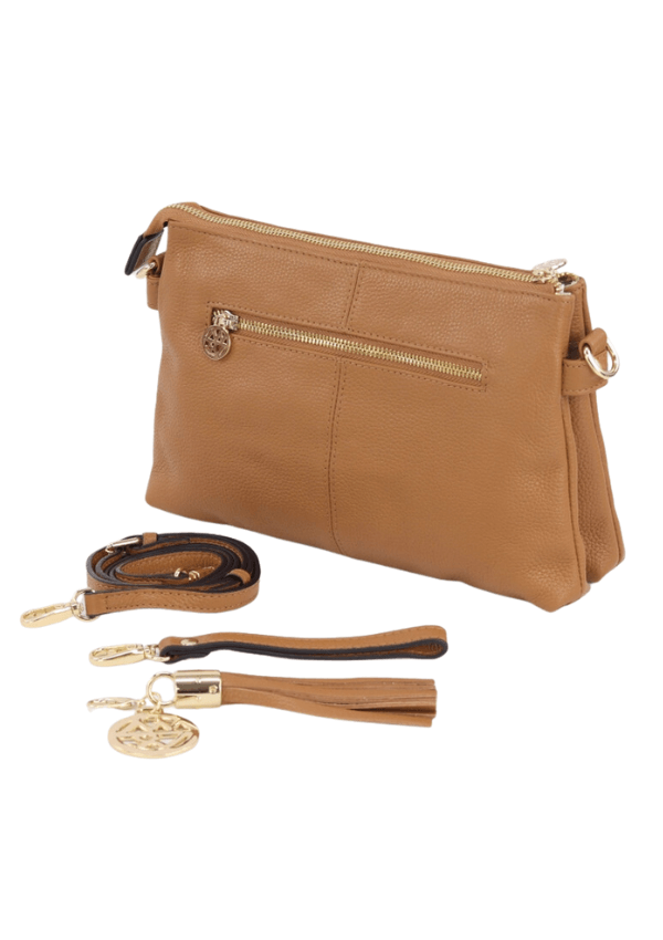 Leather bag with crossbody strap - wrist strap and bag tassel charm - Willow & Zac 