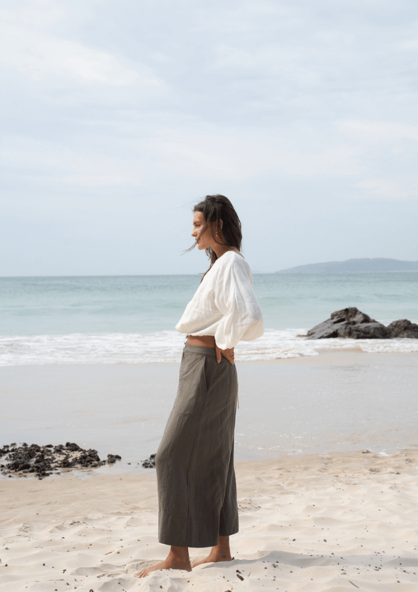 Gia Khaki Linen Skirt