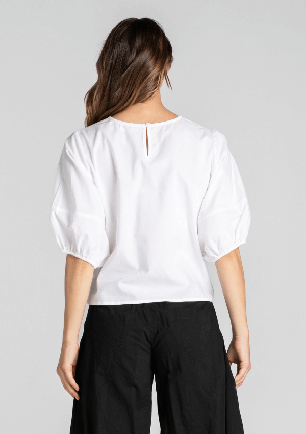 Round neck white cotton blouse - Boom Shankar