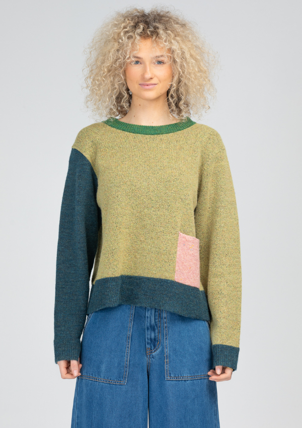 Round neck jumper in greens and pinks - Boom Shankar