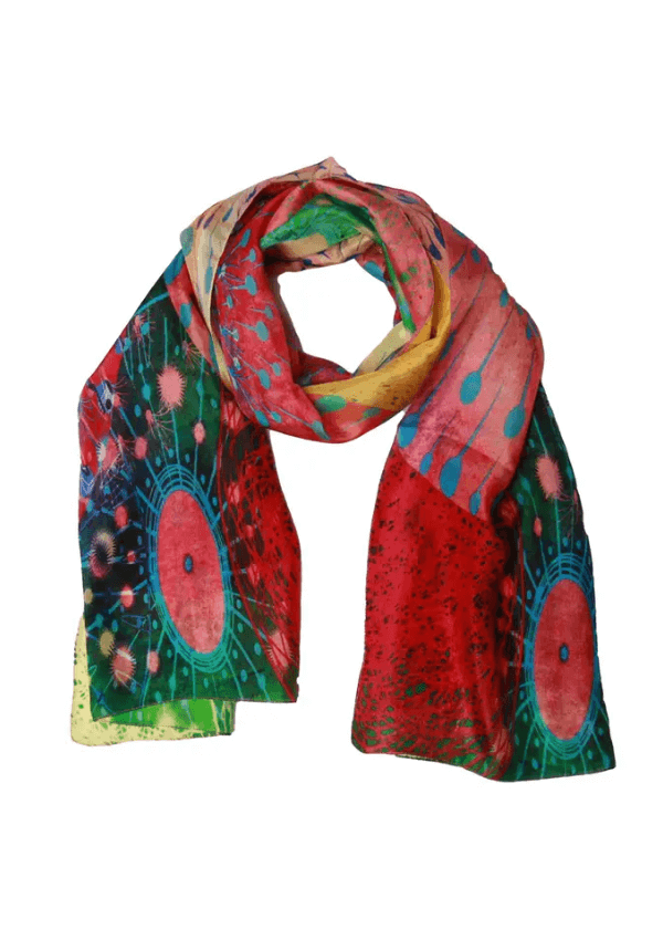 Silk scarf in reds and greens - Namaskar Australia 