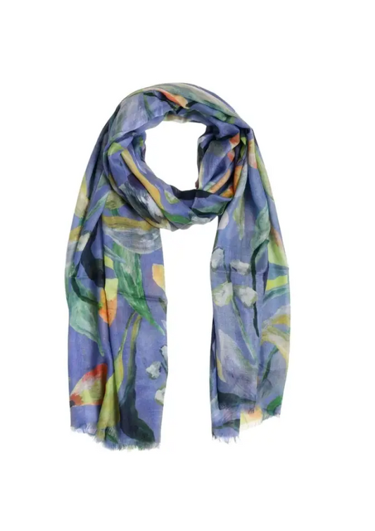 Silk blend scarf in periwinkle floral - Namaskar Australia