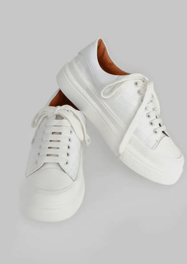 White leather sneaker in croc - Belle & Bloom 