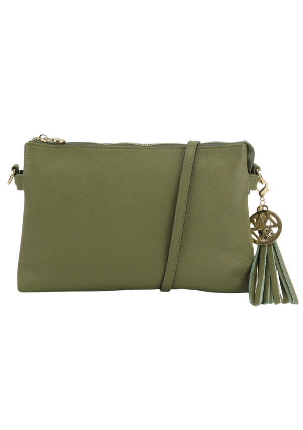 Leather bag with crossbody strap - wrist strap and bag tassel charm - Willow & Zac 