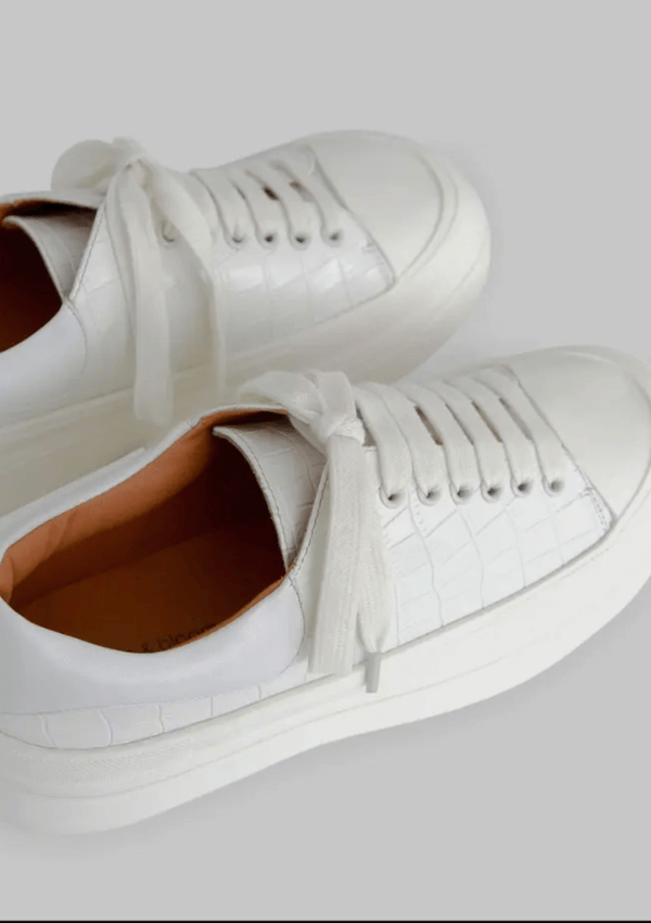 White leather sneaker in croc - Belle & Bloom 