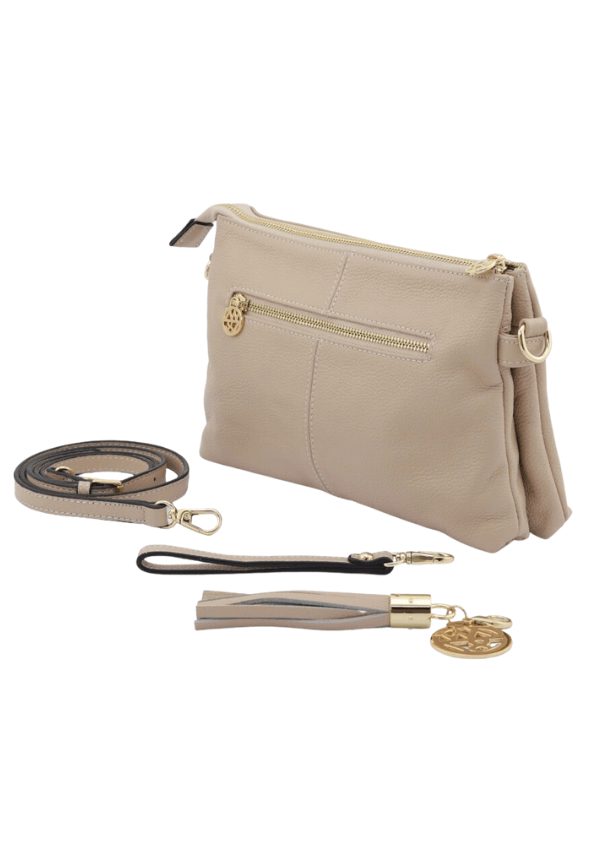 Leather bag with crossbody strap - wrist strap and bag tassel charm - Willow & Zac 