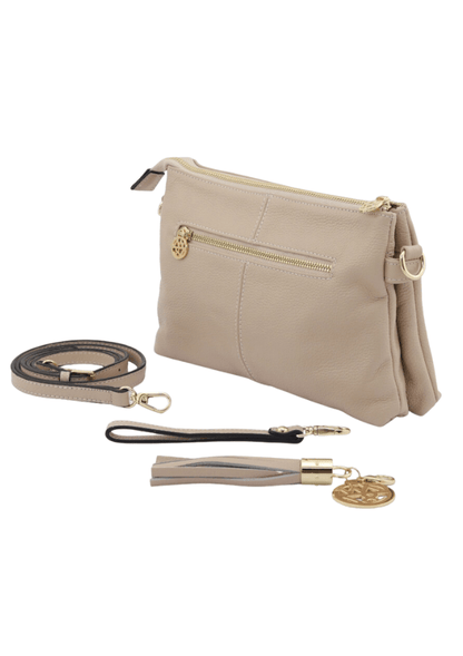 Leather bag with crossbody strap - wrist strap and bag tassel charm - Willow & Zac 