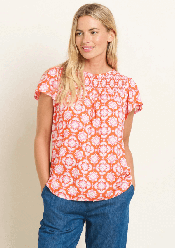 Shirring detail blouse - Moroccan Tile Blouse - Brakeburn