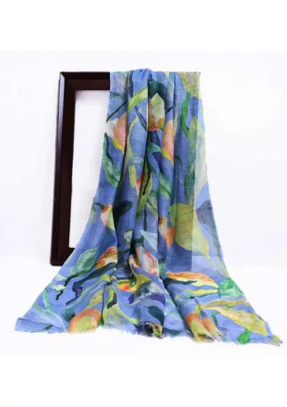 Silk blend scarf in periwinkle floral - Namaskar Australia