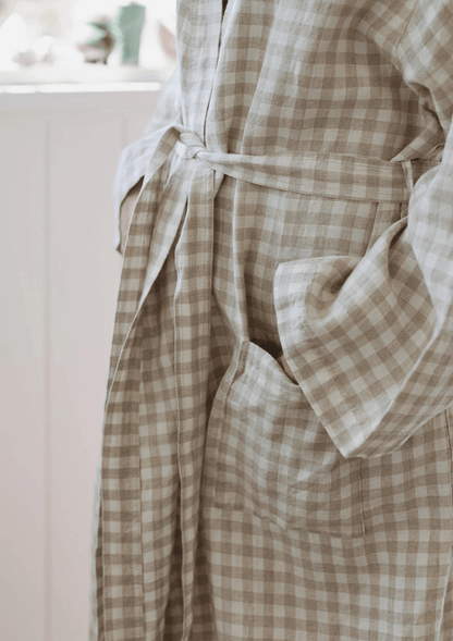 Gingham check linen gown - Linen Label 