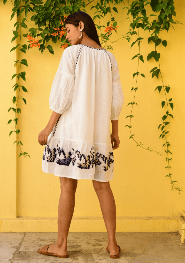 Embroidered resort wear dress - Azure and Indigo