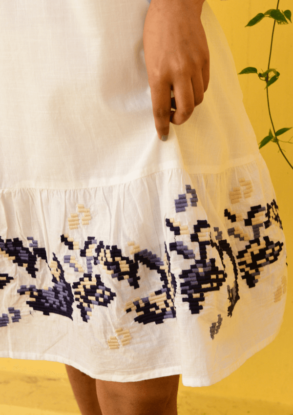 Embroidered resort wear dress - Azure and Indigo