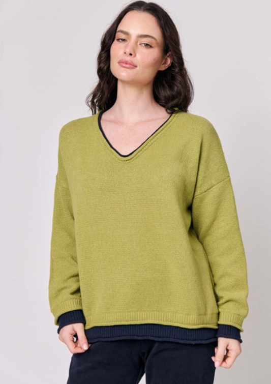 Mock Double Layer V-neck Knit
