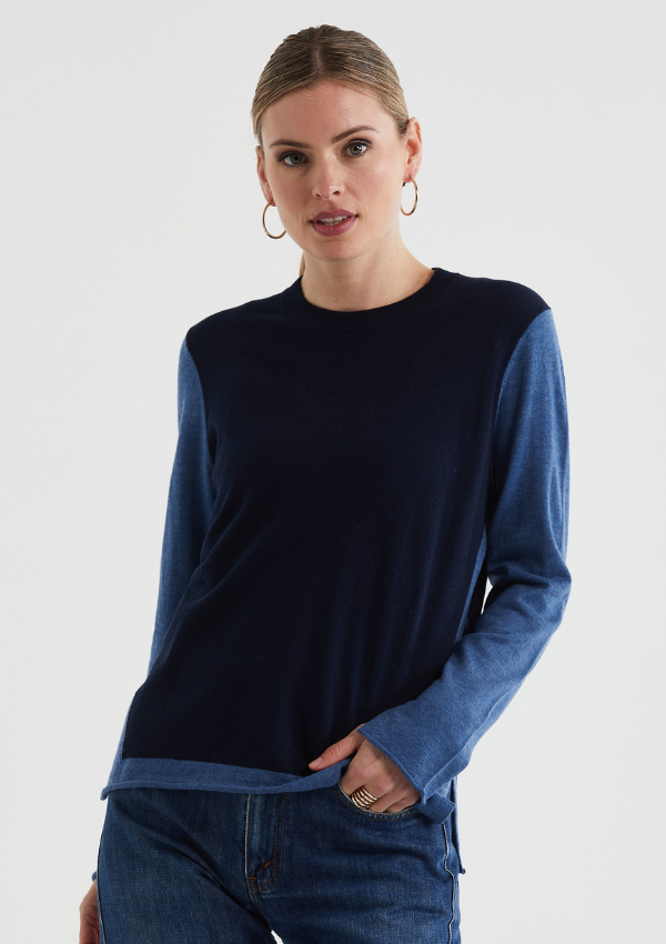 Navy and blue block colour knit wear - LD & Co.
