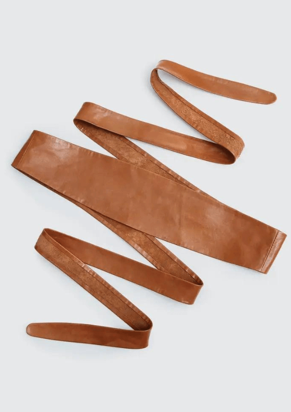 Wrap and tie belt in tan leather - Belle and Bloom 