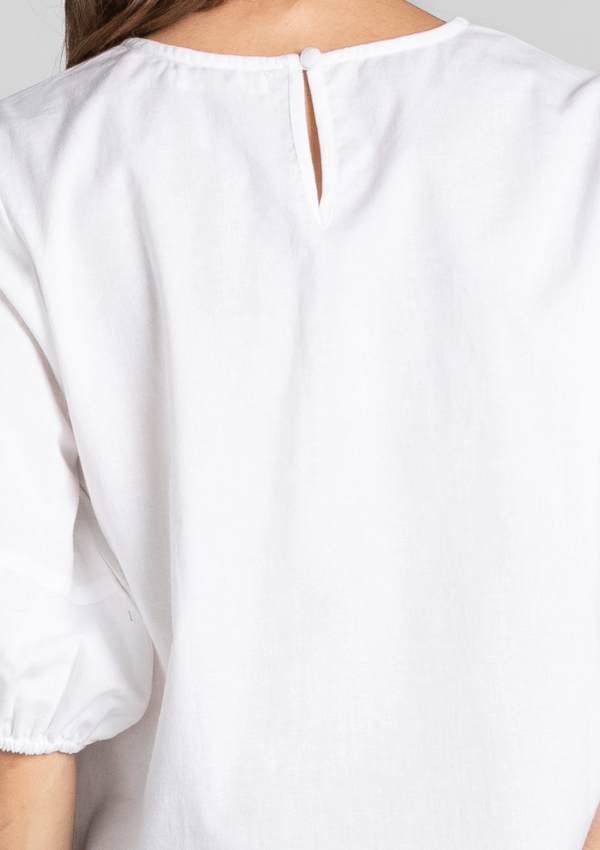 Round neck white cotton blouse - Boom Shankar