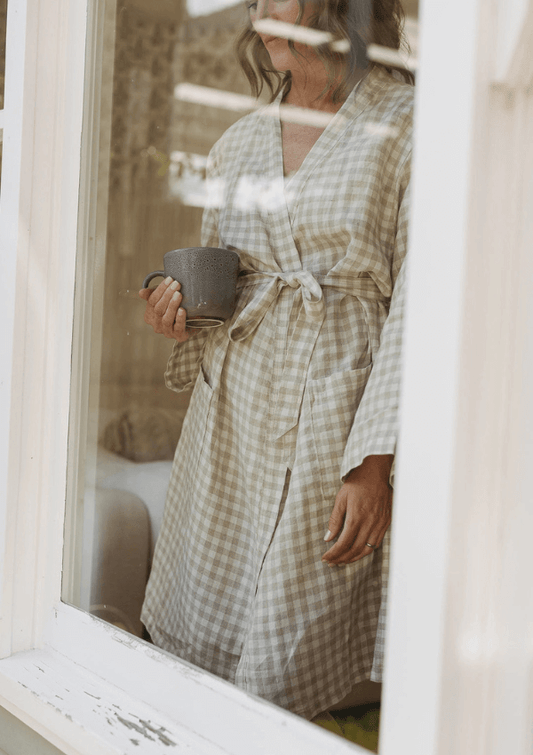 Gingham check linen gown - Linen Label 