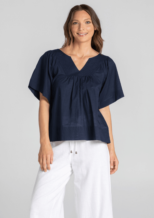 Navy blue cotton blouse for summer - Boom Shankar 