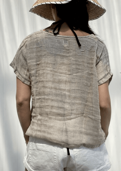 Carina Mesh Linen Top - Natural