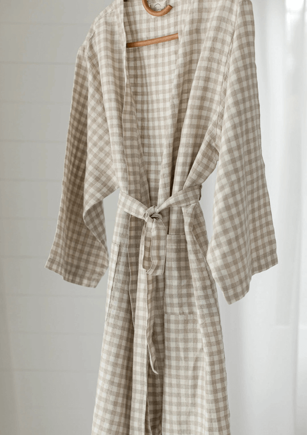 Gingham check linen gown - Linen Label 