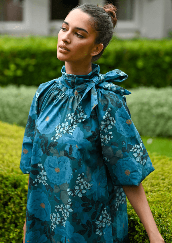 Blue floral dress with bows - Wyatt Wylde 