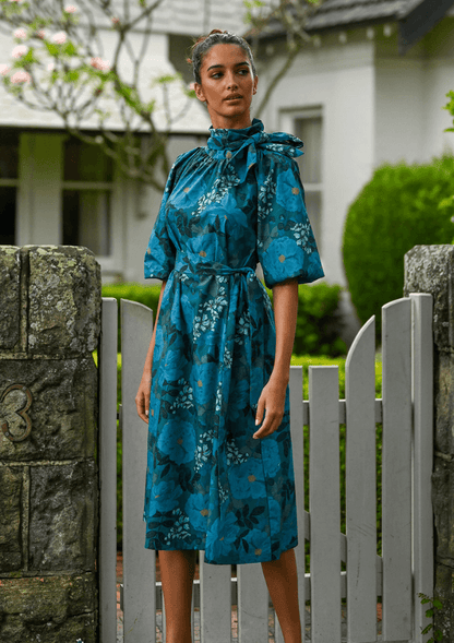 Blue floral dress with bows - Wyatt Wylde 