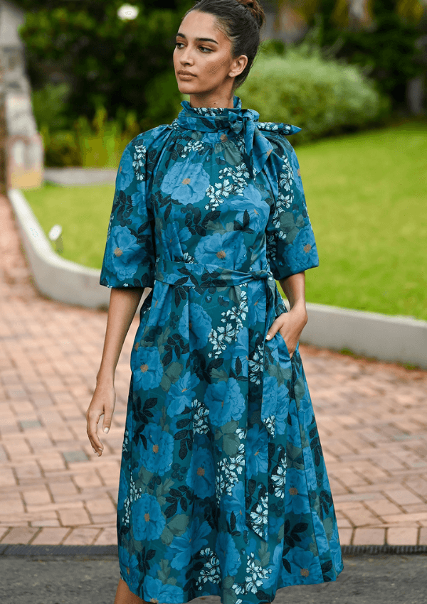 Blue floral dress with bows - Wyatt Wylde 