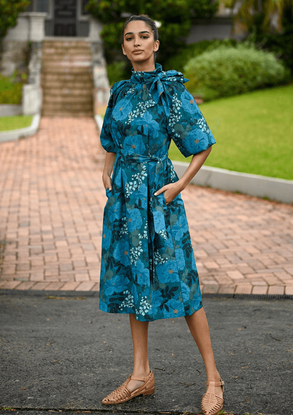 Blue floral dress with bows - Wyatt Wylde 