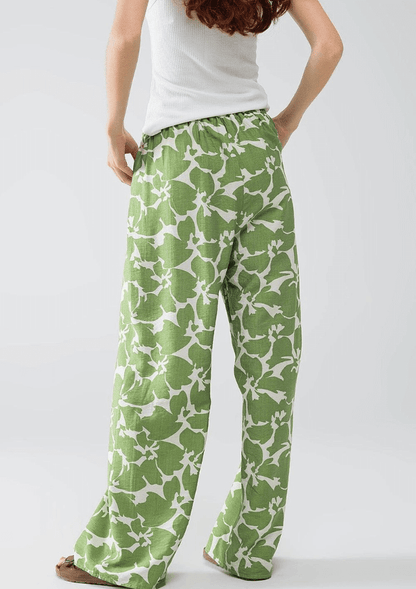 Elasticated Wide Leg Pant in Green Floral