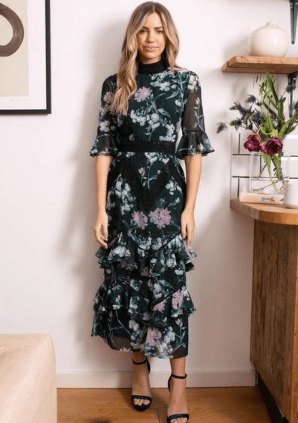 Dark floral dress for weddings - Hope and Ivy