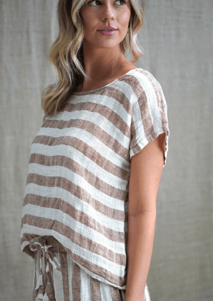 Carina Mesh Linen Top - Antique Rust