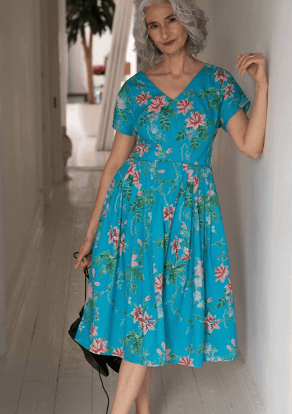 Fit and flare dress in bluesette - Lazy Bone s