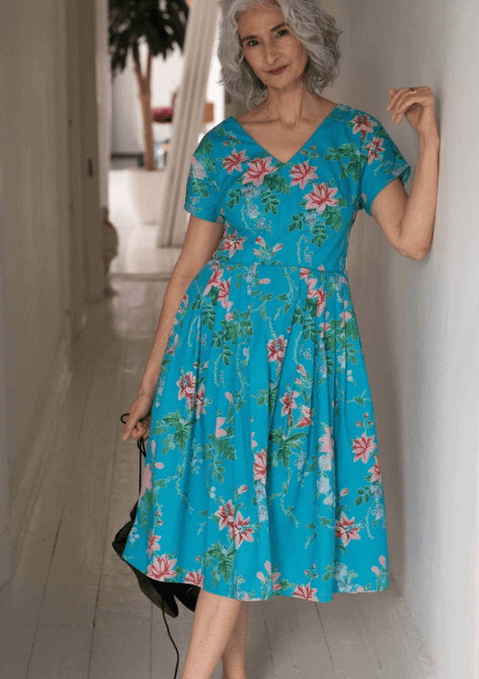 Fit and flare dress in bluesette - Lazy Bone s