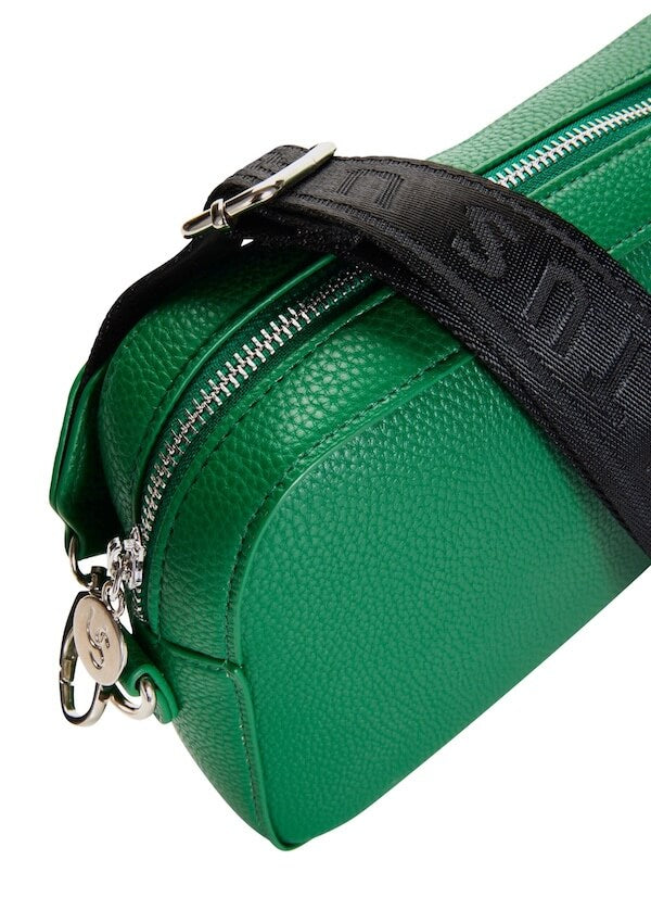 Green cross body bag with silver hardware and webbing strap - Urban Status