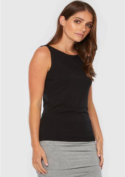 Boatneck tank top black - Bamboo Body 