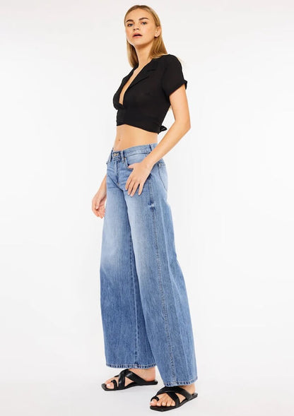 Mid rise wide leg denim jeans - KanCan USA