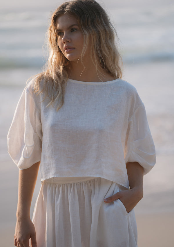 Linen cropped blouse with drop shoulder - Lilly Pilly Collection