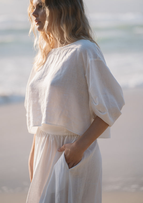 Organic linen top with puffy opera sleeve - Lilly Pilly Collection