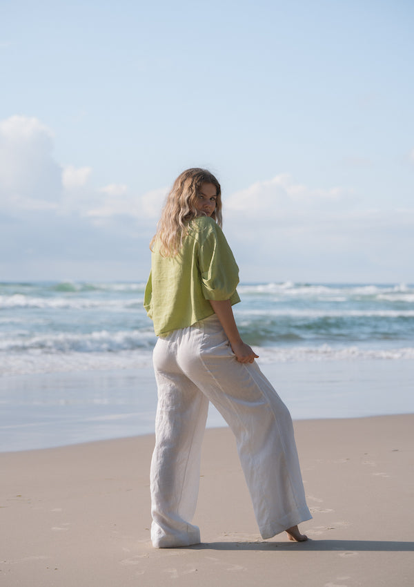 Leia Ivory Linen Crop Top